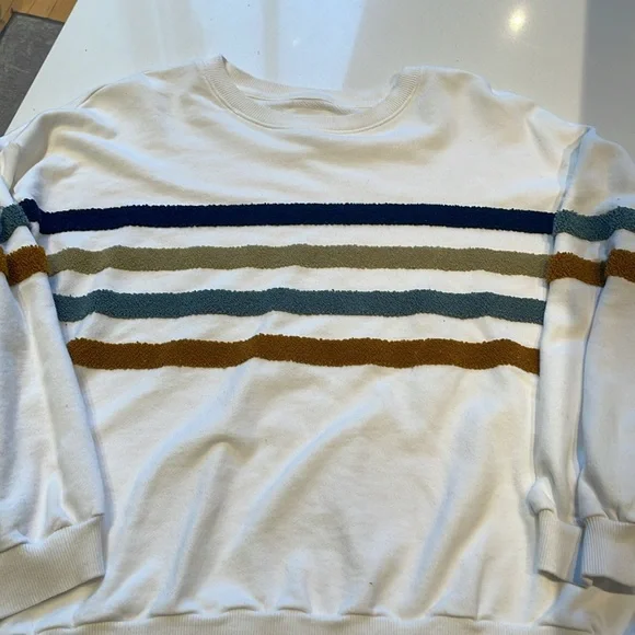 Lou & Grey Fuzzy Striped Terry Sweatshirt, White Size L - Picture 5 of 11